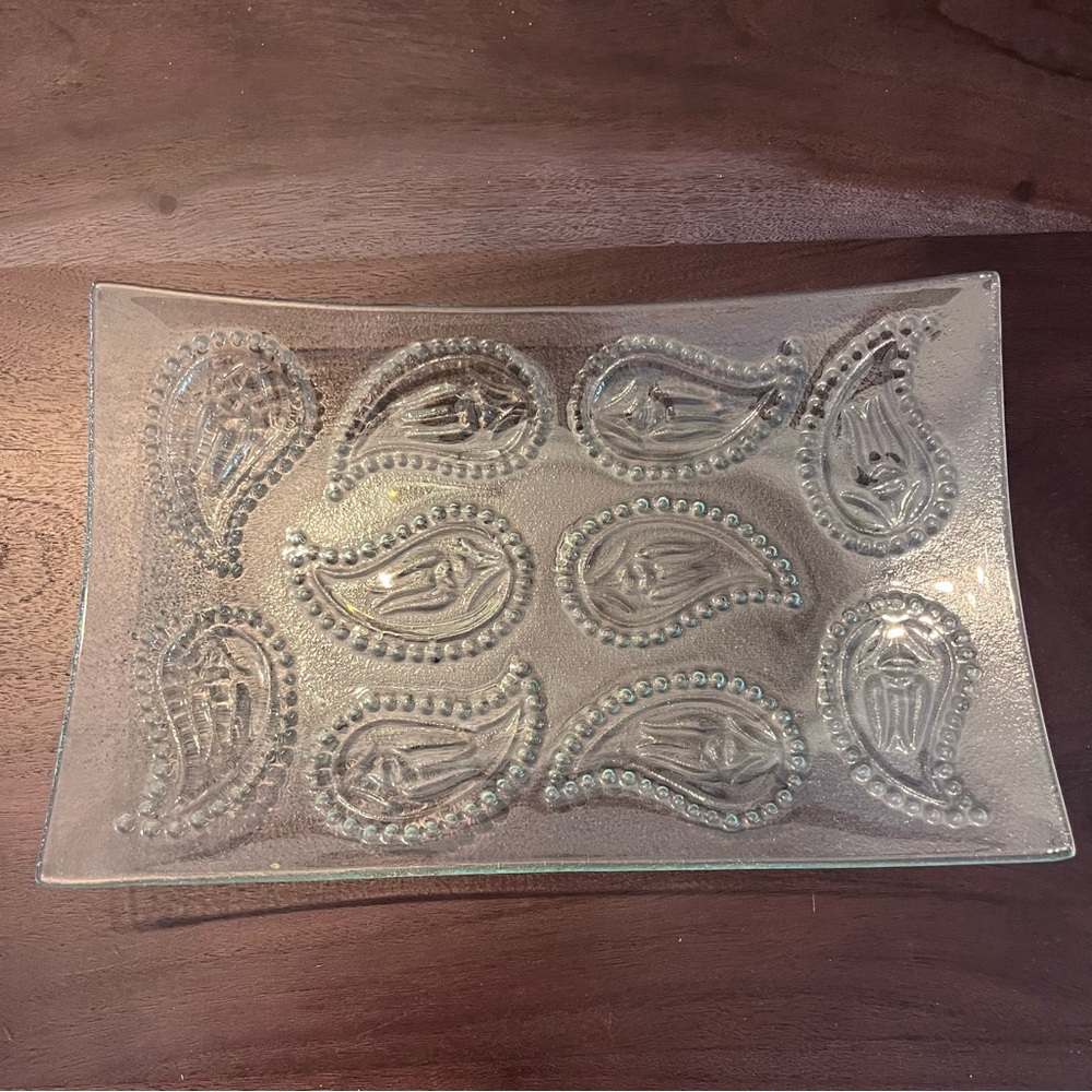 Glass Clear Paisley Rectangular Catchall Key Tray Plate Decor TJ Maxx